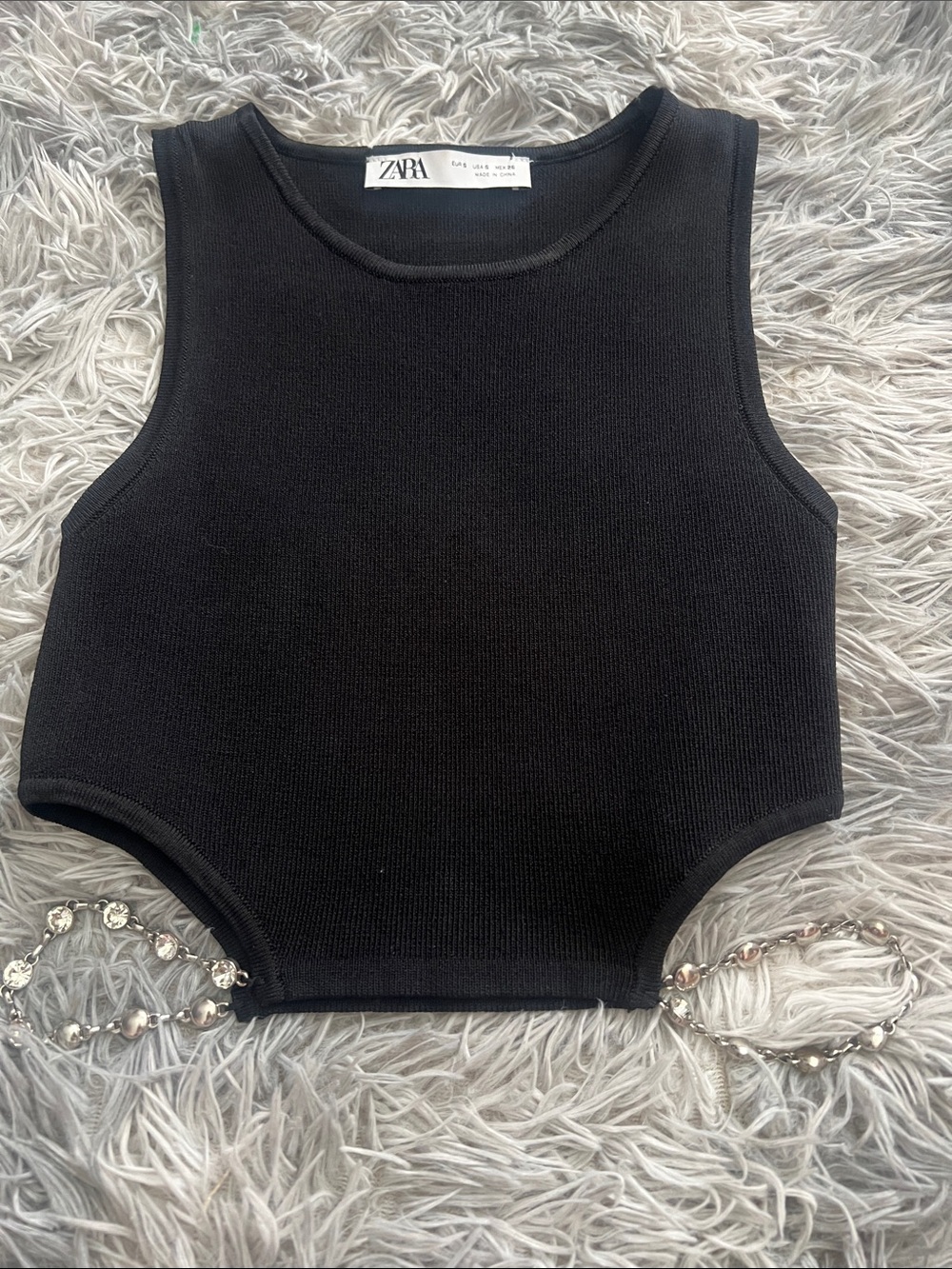 Zara Black Ribbed Sleeveless Crop Top